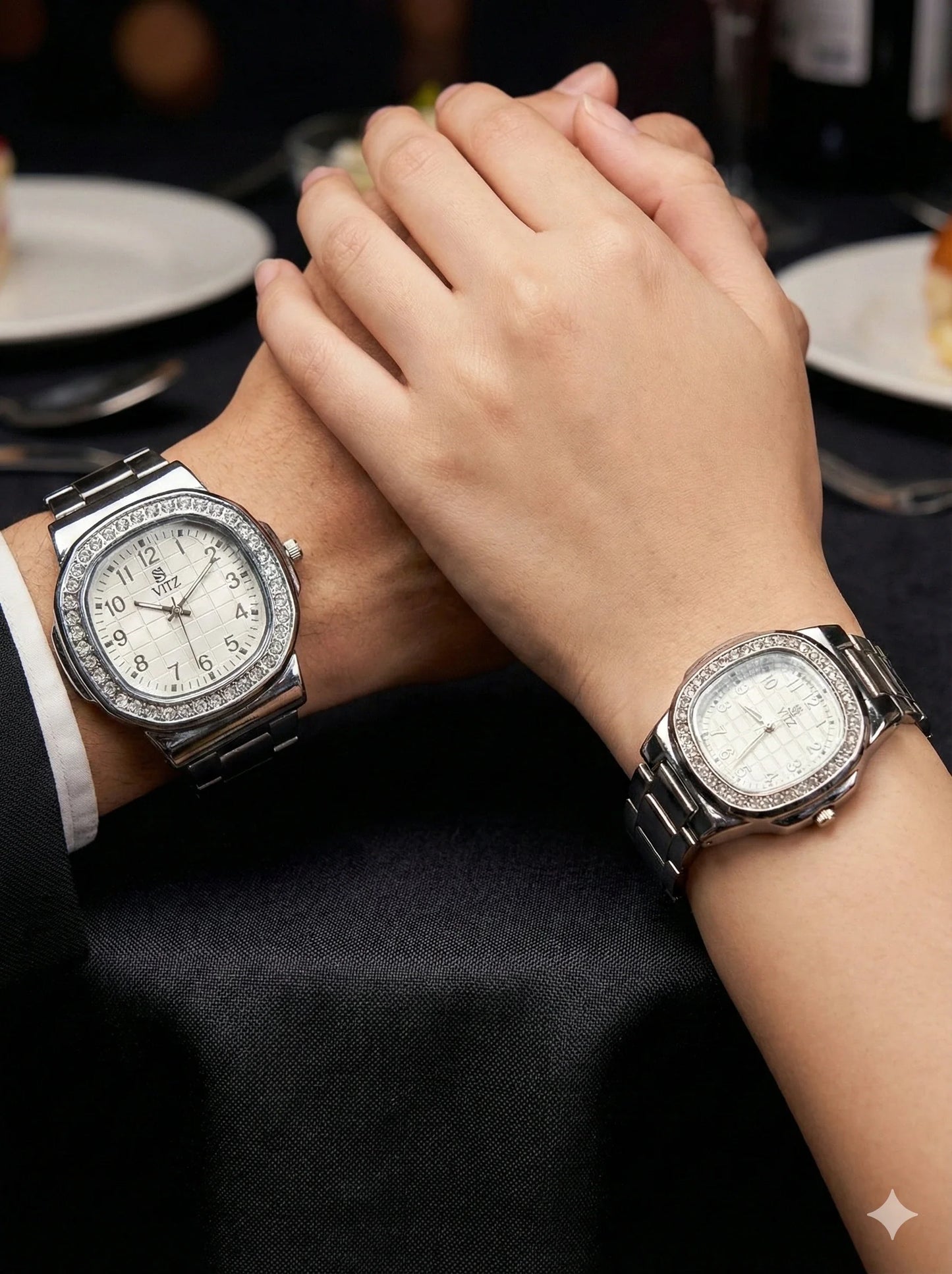 Classic Silver Crystal Couple Watch
