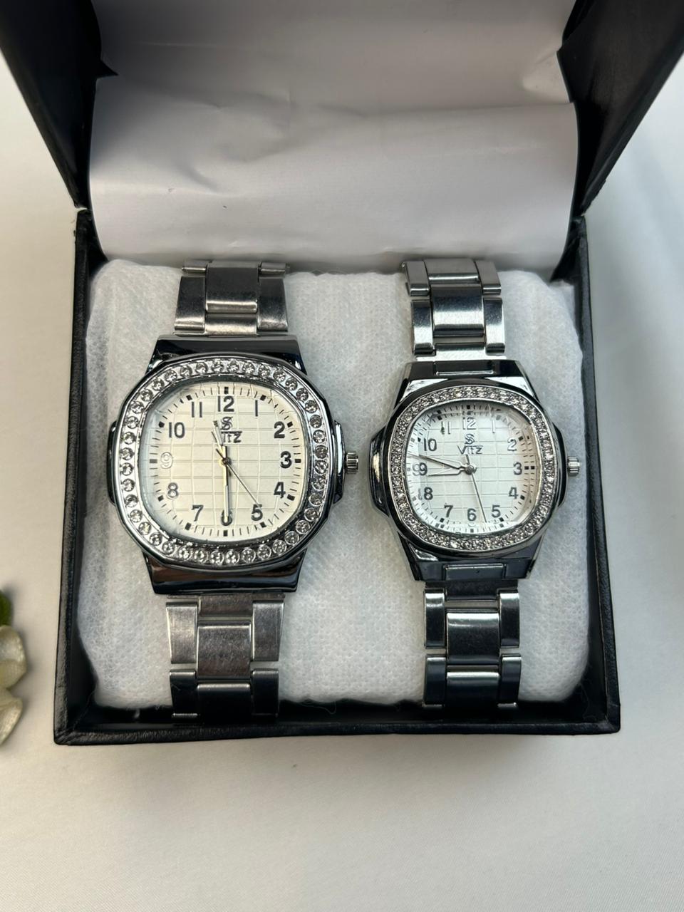 Classic Silver Crystal Couple Watch